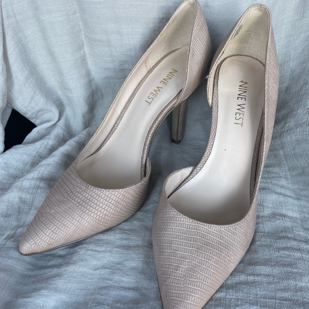 Nude snakeskin heels